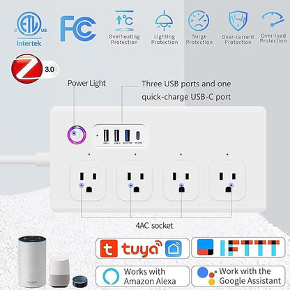 ZigBee Power Strips Surge Protector, USB C Power Strip 20W, Smart Life APP/Timer, 4 Individually Controlled Outlets, Compatible with Alexa Google Home Phillilps HUE, Need ZigBee Gateway Hub