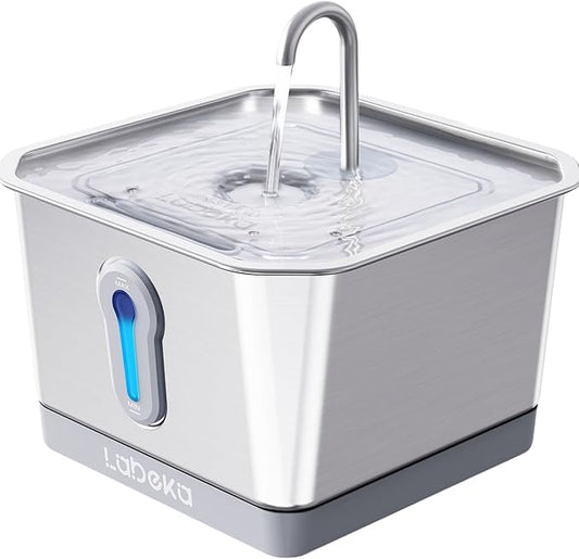 Stainless Steel Cat Water Fountain 135oz/4L:Battery Operated Wireless Cat Fountains for Drinking Indoor, Automatic Pet Water Dispenser with Ultra Quiet Pump,Multi-Filtration(2Filters)