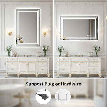 WTTY 60"x36" LED Bathroom Mirror with Lights, Backlit and Front Lighted Bathroom Vanity Mirrors Wall Mounted, Double LED Vanity Wall Mirror for Bathroom with Anti-Fog, Dimmable, Memory, Shatter-Proof