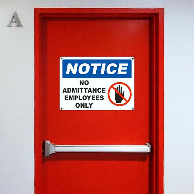 Brimar - 14 x 10" - No Admittance Employees Only Sign - .055″ Polyethylene Plastic- Clear Instructions - Easy Installation
