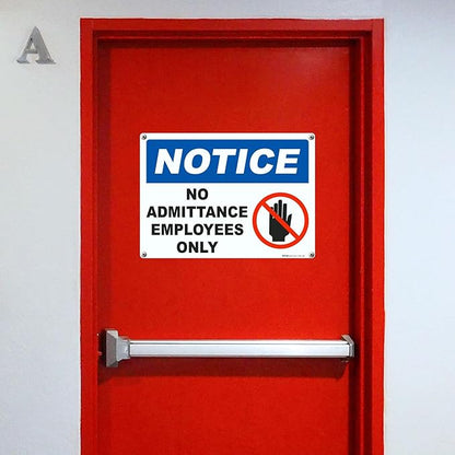 Brimar - 14 x 10" - No Admittance Employees Only Sign - .055″ Polyethylene Plastic- Clear Instructions - Easy Installation