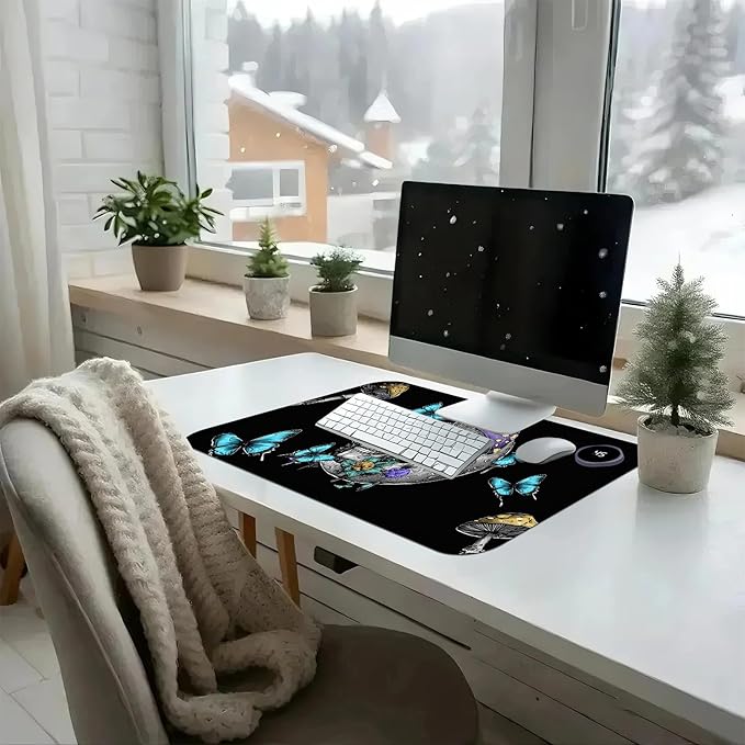Heated Mouse Pad with 3 Temperature Settings(104°F–122°F),Large 24x14.2 Inch PU Leather Heated Desk Mat,Waterproof Warming Pad for Office,Gaming & Cold Hands Relief,Skeleton Moon Mushroom