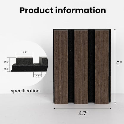 Sample Wood Salt Acoustic Wall Panels, Soundproof Wooden Wall Panels, 3D Fluted Sound Absorbing Panel, Natural Walnut, Sample Pack