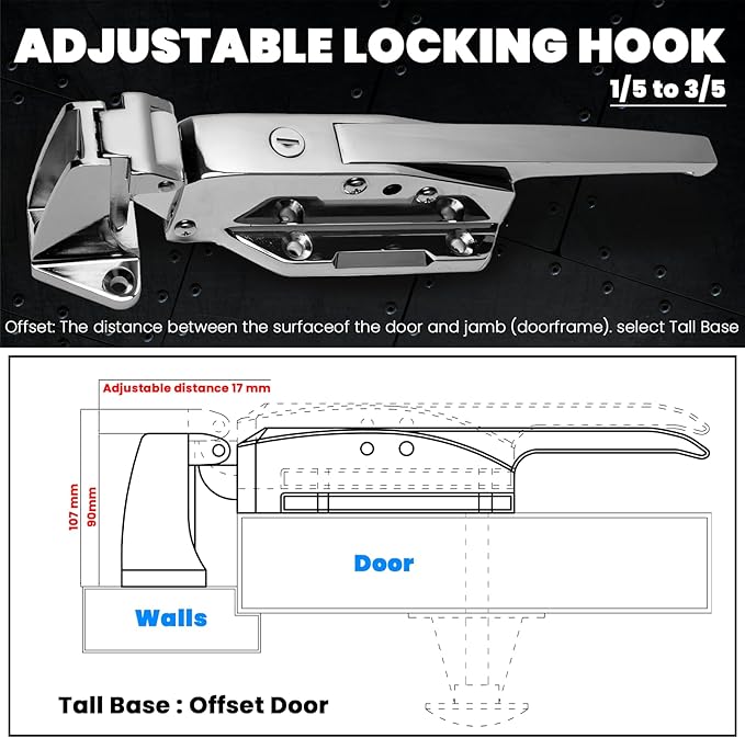 New Upgraded Walk in Cooler Door Handle, Walk in Cooler Door Closer Complete Latch Kit, Cooler Door Radial Latch, Offset -1/5 In-3/5 in(Offset) and 5.9" Solid Metal Interior Release Handle