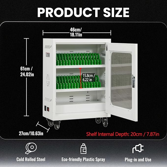 30 Device Cell Phone Charging Stations, Mobile Phone Charging Cabinet, Cellphone USB Charging Cart, Rechargeable Cellphone Locker Storage Charging Station (White, 30 Slots)