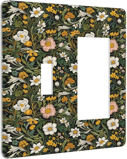 Decorative Outlet Covers Rustic Green Leaf White Daisy Yellow Floral 2 Gang Wall Plate Single Toggle 1 Rocker Light Switch Cover Switch Plate Covers Faceplate for Bedroom Home Decor