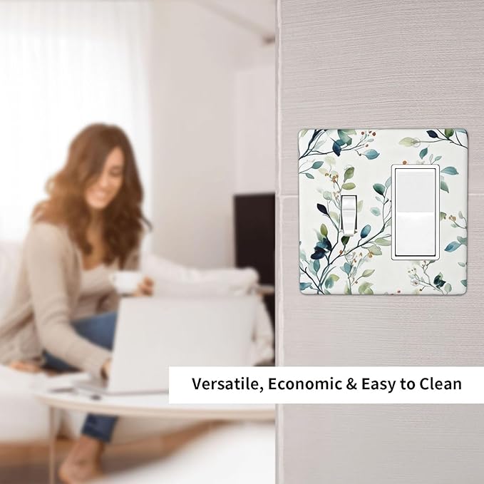 Decorative Outlet Covers Eucalyptus Leaf Geen Sage Leaves 2 Gang Light Switch Cover Plate Single Toggle 1 Rocker Wall Plates for Electrical Outlets Switch Plate Covers for Bedroom Home Decor
