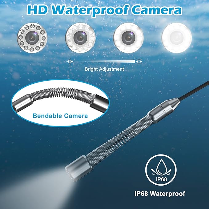Sanyipace Sewer Scope Camera, 1080P FHD, 165FT/50M, 5X Zoom in, Remote Control, Sapphire Lens, Battery Level Display, Drain Inspection Camer with 12 Adjustable LED Lights, 7'' LCD Screen,16GB TF Card
