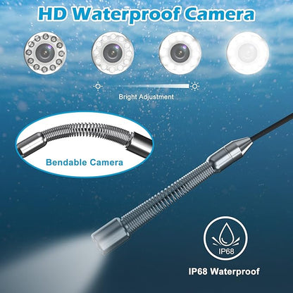 Sanyipace Sewer Scope Camera, 1080P FHD, 165FT/50M, 5X Zoom in, Remote Control, Sapphire Lens, Battery Level Display, Drain Inspection Camer with 12 Adjustable LED Lights, 7'' LCD Screen,16GB TF Card