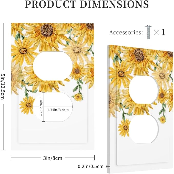 Sunflower Yellow Flowers Floral Outlet Covers 1 Gang Duplex Light Switch Cover Decorative Switch Plates Electrical Receptacle Faceplate Wall Plate for Bed Room Living Room Decor