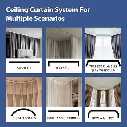 Room Divider Ceiling Mounted Curtains Track Sets Extra Wide Blackout Curtain Flexible Tracks for Bedroom Privacy Partition Separator, 1 Panel White Drape and White Rail, W15 x H7ft