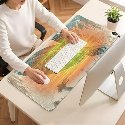 Heated Desk Pad Mouse Pad 31.5x13 Inch PU Leather Desk Mat with 3 Heat Levels Large Mouse Gaming Computer Laptop Mat Retro Sea Turtle Compass
