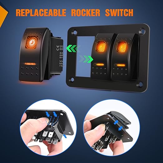 Nilight 3 Gang Rocker Switch Panel with Orange LED Light 5 Pin On Off Pre-Wired Aluminum Toggle Switches Waterproof for 12V/24V Cars Marine Boats ATVs Trailers RV Trucks