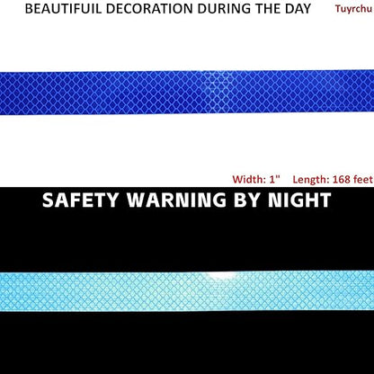 Non Fading Blue Reflective Tape 1 inch Wide, Outdoor Waterproof High Visibility Warning Industrial Marking Tape, Safety Stickers (168 feet)