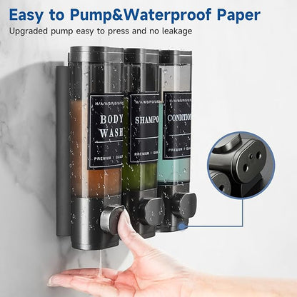 Shampoo and Conditioner Dispenser,Shower Dispenser 3 Chamber No Drill Wall-Mounted Shampoo Dispenser for Shower Wall Mounted Shower Soap Dispenser for Bathroom Hotel 3X300ML,Gun Grey