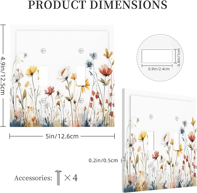 Watercolor Wildflower Colorful Floral Plant Decorative Switch Plates 2 Gang Double Toggle Outlet Light Switch Cover Wall Plate Electrical Faceplate for Bed Room Living Room Decor