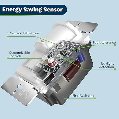 TOPGREENER in-Wall PIR Motion Sensor Light Switch, Motion Sensor Switch, Occupancy Sensor Switch, 4A, 500W, Single Pole, Neutral Wire Required, Wall Plate Included, TSOS5, White, 6 Pack