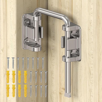 Sliding Door Loop Lock, 90/180 Degree Stainless Steel Patio Door Latch for Sliding Barn/Single/Double Opening Gate, Shed, Closet, Window, Fence - Home Security Loop Latch (Silver-1PC)