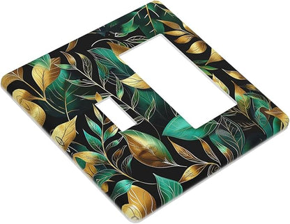 Outlet Covers Vintage Dark Green Vine Leaf Golden Plants 1 Toggle 1 Rocker Combination Decorative Wall Plate Electrical Switch Plates Light Switch Cover Plate for Bed Room Cabin Decor