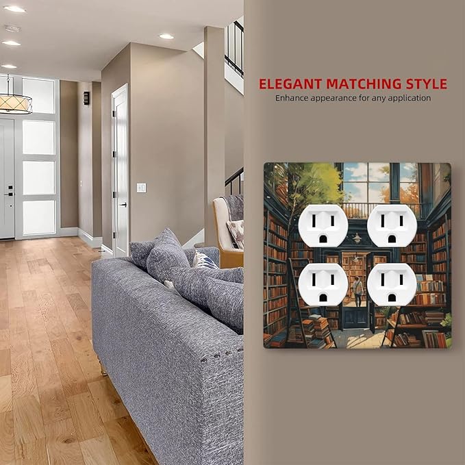 Decorative Outlet Covers Library Books Sunshine 2 Gang Wall Plate Double Duplex Light Switch Cover Switch Plate Covers Faceplate for Bedroom Home Decor