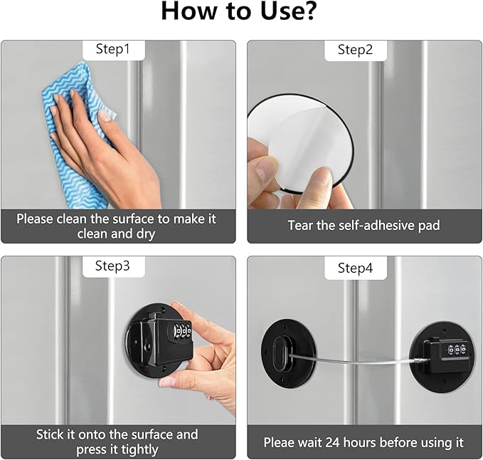Fridge Lock Refrigerator Lock- Child Safety Cabinet Locks for Refrigerator, Freezer, Drawers & Cabinets - No Key Combination Lock, Adjustable & Reusable for Kids, Adults, Pets (Black 1Pack)