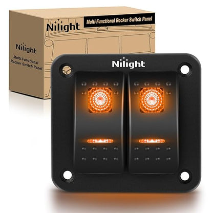 Nilight 2 Gang Rocker Switch Panel with Orange LED Light 5 Pin On Off Pre-Wired Aluminum Toggle Switches Waterproof for 12V/24V Cars Marine Boats ATVs Trailers RV Trucks