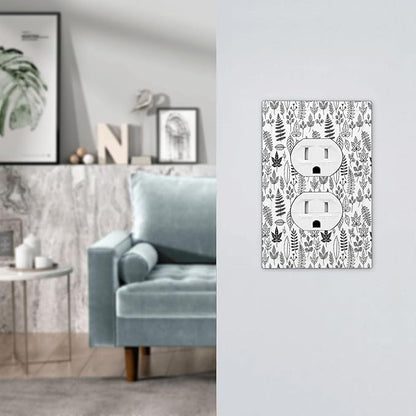 Black White Leaf Wheat Maple Leaf Plant Outlet Covers 1 Gang Duplex Light Switch Cover Wall Plate Decorative Switch Plates Electrical Receptacle Faceplate for Bedroom Bathroom Decor