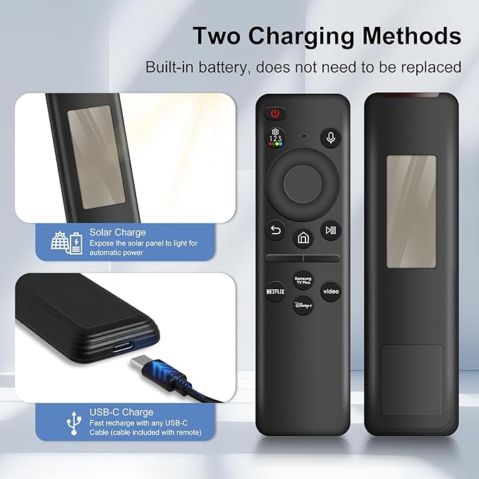 Rechargeable Voice Remote for Samsung Smart TVs, Replacement for 2021–2025 Samsung TV Remote Control with Solar Charging and Voice Search, Compatible with BN59-01432A