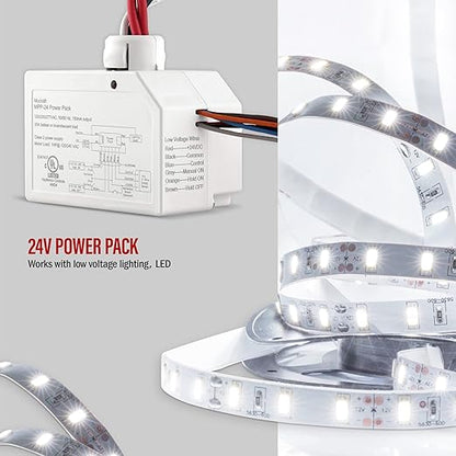 ENERLITES Ceiling Sensor Low Voltage Power Pack for Low Voltage Sensor and Package, Self Contained Power Supply Relay System 120~277V AC to 24V DC, MPP-24, New Model, White