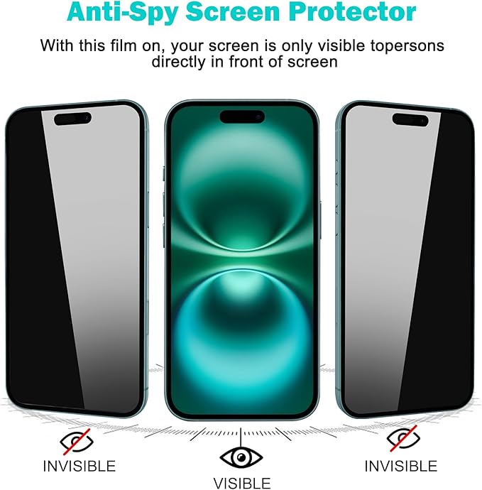 PEHAEL 3+3Pack for iPhone 16 Privacy Screen Protector with Camera Lens Protector Full Coverage Anti-Spy Tempered Glass Film 9H Hardness Easy Installation Bubble Free [6.1 inch]