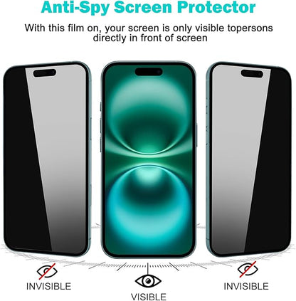 PEHAEL 3+3Pack for iPhone 16 Privacy Screen Protector with Camera Lens Protector Full Coverage Anti-Spy Tempered Glass Film 9H Hardness Easy Installation Bubble Free [6.1 inch]