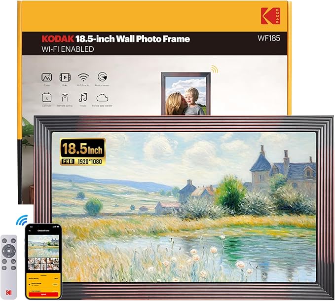 KODAK 18.5 Inch Wooden WiFi Digital Picture Frame,1920 * 1080 X-Large Digital Photo Frame,32GB Memory,IPS Screen, Wall-Mounted with Remote, Share Picture Video, Work with Alexa,Best Gifts for Mom