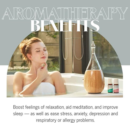 Raindrop 2.0 Aromatherapy Diffuser for Essential Oil, Waterless Glass Nebulizer w/Auto-Off Switch, BPA Free - Lightwood