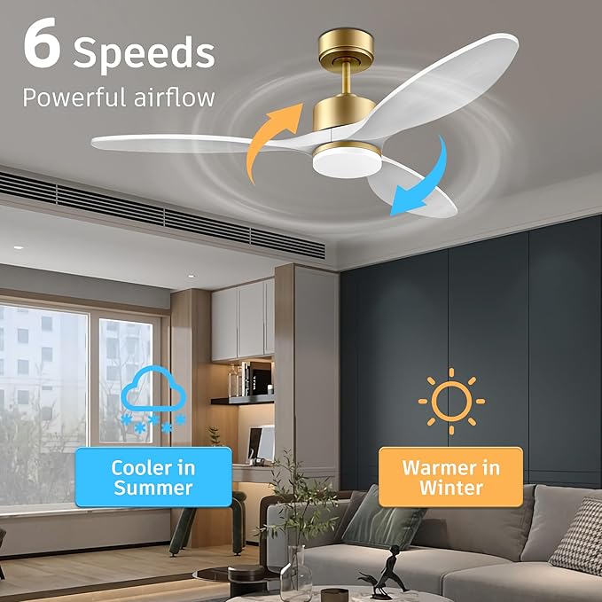 cumilo 52" Wood Smart Ceiling Fans with Remote,Quiet DC Motor,Dimmable,Control with Alexa Google Voice App,Outdoor Indoor Modern Ceiling Fan for Bedroom Patio,Gold and White