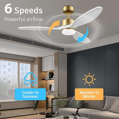 cumilo 52" Wood Smart Ceiling Fans with Remote,Quiet DC Motor,Dimmable,Control with Alexa Google Voice App,Outdoor Indoor Modern Ceiling Fan for Bedroom Patio,Gold and White