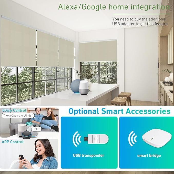 5V USB-C Tubular Motor Blinds Kit Retrofit Motorized Roller Blind with Remote Control, Rechargeable Smart Blinds for Windows