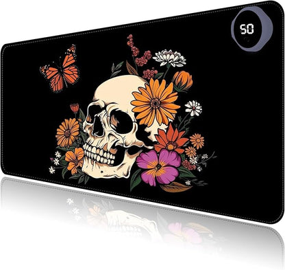 Heated Mouse Pad with 3 Levels Heated & 3 Hours Auto Shut-Off Mouse Pad for Warming Hands in Office Home, 23.6" x 14.2"Large Safe Desk Mat Hand Warmer，Art Skull
