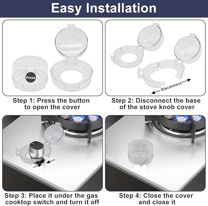 Stove Knob Safety Covers 6 PCS, Oven Knobs Covers for Child Safety, Upgraded Press Gas Stove Knob Locks with Adhesive, Child Proof Stoves Knobs Cover for Babies and Pets (White)