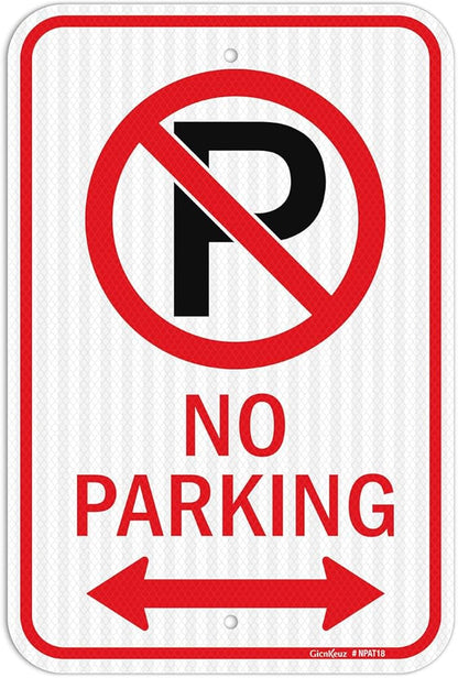 GicnKeuz Large No Parking Sign With Symbol With Arrows, 18x12 Inches, Engineer Grade Reflective Aluminum, Fade Resistant/Waterproof, Indoor or Outdoor Use (1-Pack)