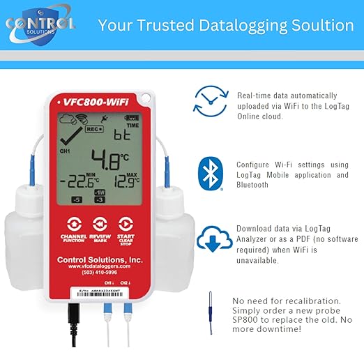 Control Solutions VFC800 Temperature Data Logger (VFC800-WiFi 10Ft Dual Probe)