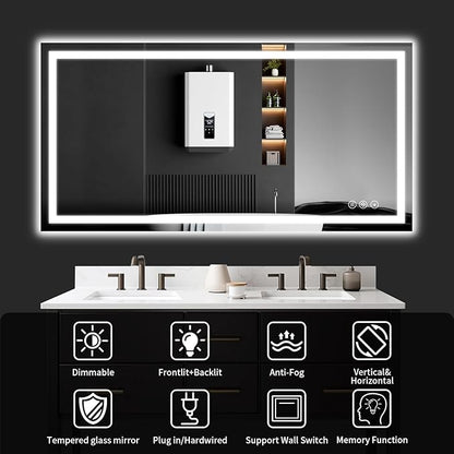 LED Bathroom Mirrors 40"x48" Bathroom Mirror with Lights for Wall, Backlit + Front Lit, 3 Colors, Anti-Fog, Dimmable Brightness for Vanity,Bathroom, Entryway, Living Room