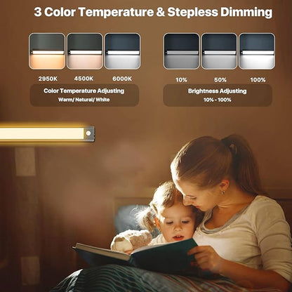 Under Cabinet Lights, 69 LED Closet Lights Wireless USB Charging, 3000mAh Battery Operated Motion Sensor Lighting Indoor 3 Color Dimmable 2 Pack