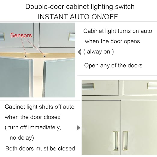 Door Open Automatic Turn On/Off Light Switch, 12V/24V Motion Sensor with 6ft Extension Cable for Cabinet Closet Wardrobe (Double Sensors)