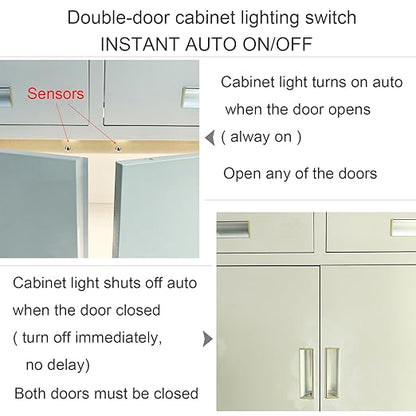 Door Open Automatic Turn On/Off Light Switch, 12V/24V Motion Sensor with 6ft Extension Cable for Cabinet Closet Wardrobe (Double Sensors)