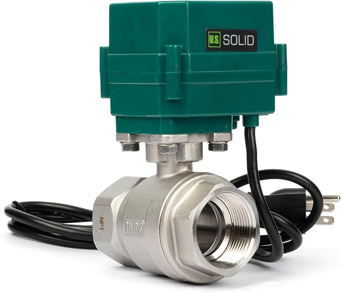 U.S. Solid 1-1/2" Motorized Ball Valve with US Plug 110VAC Stainless Steel Electrical Ball Valve,Auto Return, Normally Open