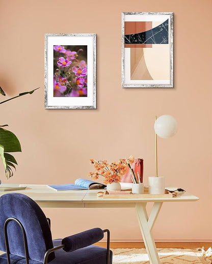 Golden State Art, 16X24 Picture Frame with Mat for 12X18 - High Definition Glass Wall Mounting Horizontal Vertical Display (Weathered White, 2 Pack)