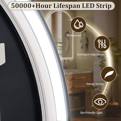 BEAUTYPEAK 48x30 LED Arch Bathroom Mirror with Lights, Anti-Fog, Dimmable, Backlit + Front Lit, Lighted Bathroom Vanity Mirror for Wall, 3 Colors, Memory Function, Tempered Glass, Shatter-Proof