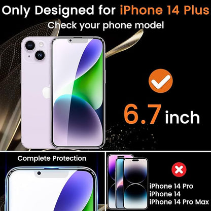 3+3 Pack Privacy Screen Protector for iPhone 14 Plus 6.7-Inch with 3 Pack Camera Lens Protector, Anti Spy Tempered Glass Film 9H Hardness Bubble Free Case Friendly