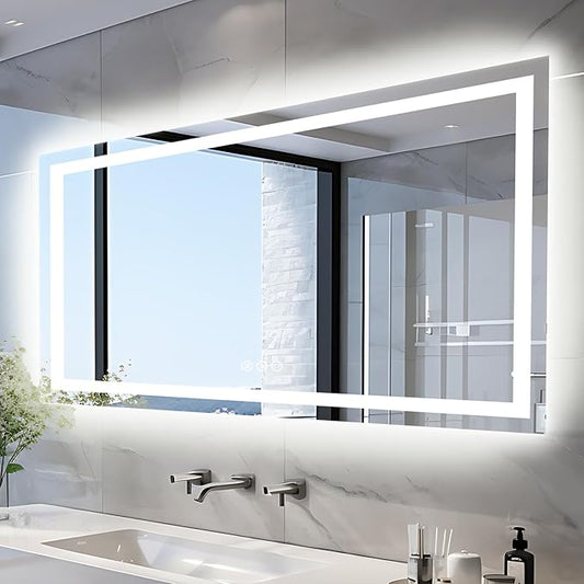 60"x28" LED Bathroom Mirrors for Wall, Front and Backlit Mirror, Anti-Fog Vanity Mirror with Lights, Stepless 3 Colors Dimmable Smart Lighted Mirror(Horizontal/Vertical)