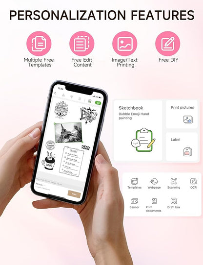 iDPRT Portable Sticker Maker Machine with 1 Roll Sticker Paper, Mini Printer Efficiently and Quickly, Thermal Printer for Study Notes, Pictures, DIY, Label, Free App with Multiple Templates, Pinkcolor